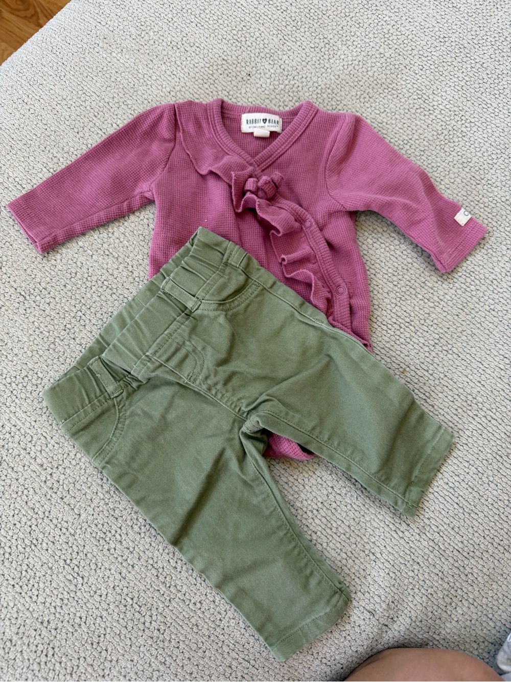 Raspberry Knit Top & Olive Jogger Set - Baby Matching Outfit